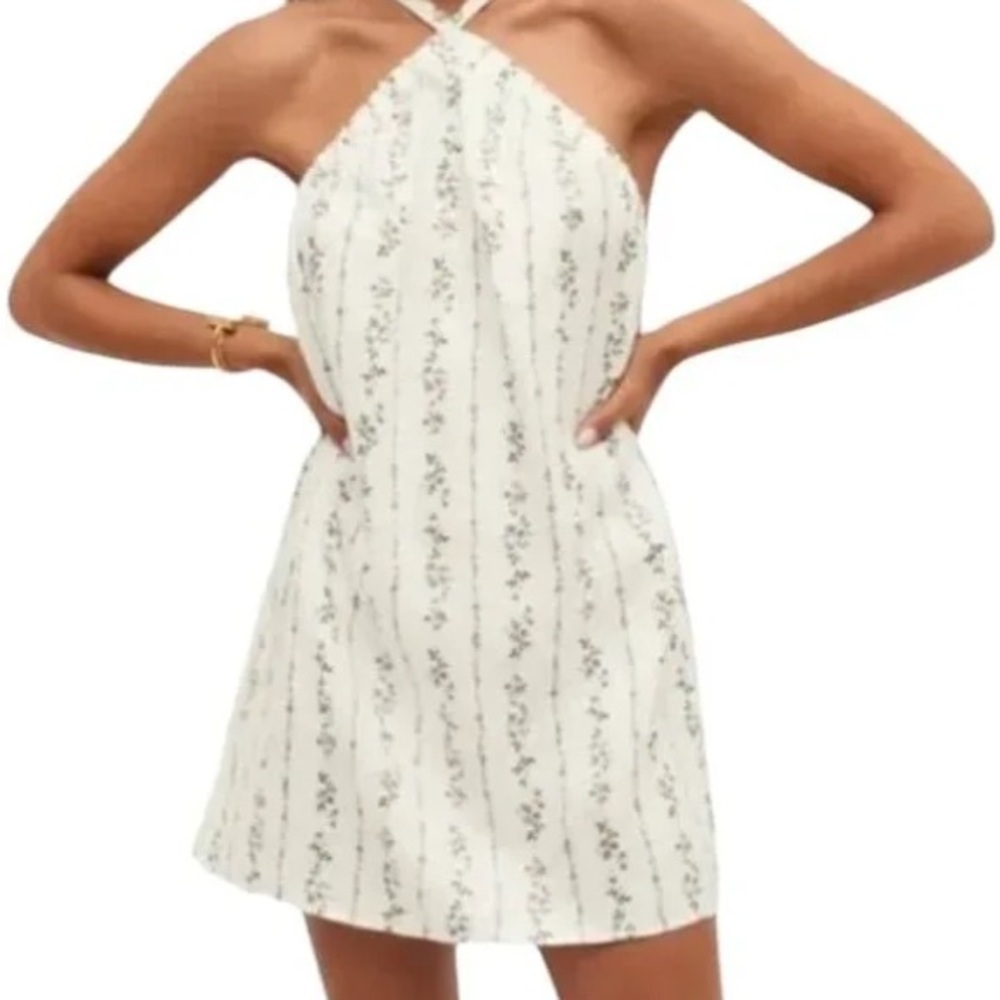 White floral reformation Maui linen halter neck summer dress